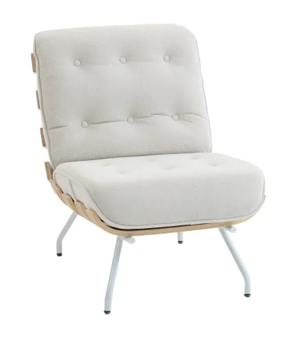 Butaca de Salón Tapizada en Lino con Asiento Acolchado Soporte con Listones Estructura de Acero Crema