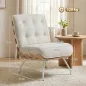 Butaca de Salón Tapizada en Lino con Asiento Acolchado Soporte con Listones Estructura de Acero Crema