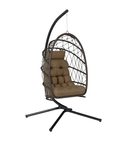 Silla Colgante Huevo con Soporte Cesta Plegable Cojín Reposacabezas Funda Protectora y Cuerda Carga 120 kg Marrón