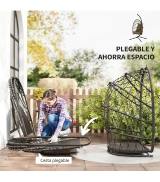 Silla Colgante Huevo con Soporte Cesta Plegable Cojín Reposacabezas Funda Protectora y Cuerda Carga 120 kg Marrón