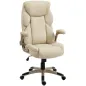 Silla de Oficina con Masaje Vibratorio de 4 Puntos Calor Lumbar Brazos Abatibles Respaldo Alto Altura Ajustable Crema