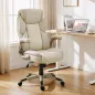 Silla de Oficina con Masaje Vibratorio de 4 Puntos Calor Lumbar Brazos Abatibles Respaldo Alto Altura Ajustable Crema