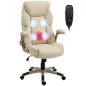 Silla de Oficina con Masaje Vibratorio de 4 Puntos Calor Lumbar Brazos Abatibles Respaldo Alto Altura Ajustable Crema