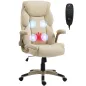 Silla de Oficina con Masaje Vibratorio de 4 Puntos Calor Lumbar Brazos Abatibles Respaldo Alto Altura Ajustable Crema