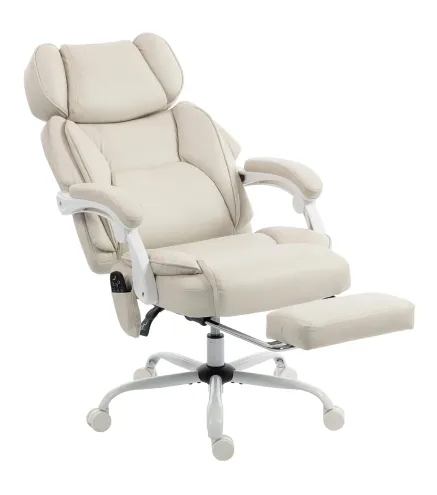 Silla de Escritorio Reclinable con Masaje Vibratorio de 6 Puntos Calor Lumbar Reposacabezas Ajustable Reposapiés 70x75,5x122,5 c