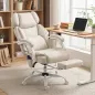Silla de Escritorio Reclinable con Masaje Vibratorio de 6 Puntos Calor Lumbar Reposacabezas Ajustable Reposapiés Crema