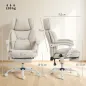 Silla de Escritorio Reclinable con Masaje Vibratorio de 6 Puntos Calor Lumbar Reposacabezas Ajustable Reposapiés Crema