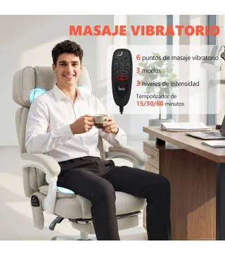 Silla de Escritorio Reclinable con Masaje Vibratorio de 6 Puntos Calor Lumbar Reposacabezas Ajustable Reposapiés 70x75,5x122,5 c