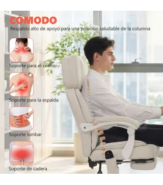 Silla de Escritorio Reclinable con Masaje Vibratorio de 6 Puntos Calor Lumbar Reposacabezas Ajustable Reposapiés 70x75,5x122,5 c