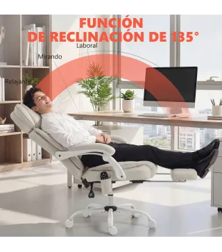 Silla de Escritorio Reclinable con Masaje Vibratorio de 6 Puntos Calor Lumbar Reposacabezas Ajustable Reposapiés 70x75,5x122,5 c