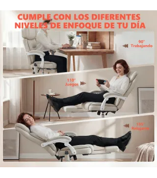 Silla de Escritorio Reclinable con Masaje Vibratorio de 6 Puntos Calor Lumbar Reposacabezas Ajustable Reposapiés 70x75,5x122,5 c