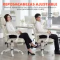 Silla de Escritorio Reclinable con Masaje Vibratorio de 6 Puntos Calor Lumbar Reposacabezas Ajustable Reposapiés Crema