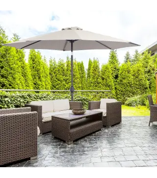 Sombrilla de Jardín Ø295x250 cm con Manivela Parasol Exterior con Mecanismo de Inclinación y Poste Desmontable de Metal para Ter