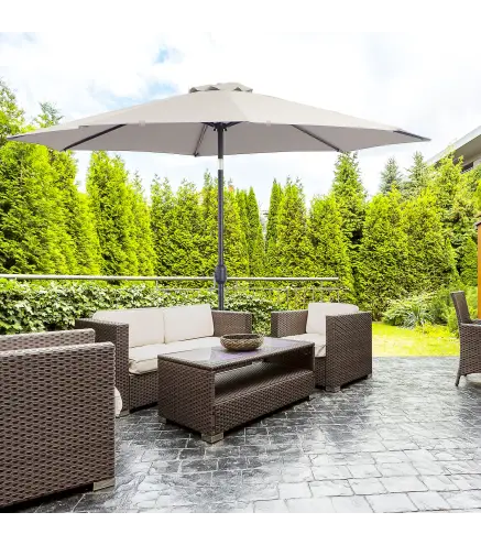 Sombrilla de Jardín Ø295x250 cm con Manivela Parasol Exterior con Mecanismo de Inclinación y Poste Desmontable de Metal para Ter