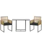 Set de Mesa de Cristal y 2 Sillas de Ratán Sintético con Respaldos Plegables Diseño Anidado con Cojines Natural y Negro