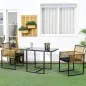 Set de Mesa de Cristal y 2 Sillas de Ratán Sintético con Respaldos Plegables Diseño Anidado con Cojines Natural y Negro