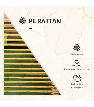 Set de Mesa de Cristal y 2 Sillas de Ratán Sintético con Respaldos Plegables Diseño Anidado con Cojines Natural y Negro