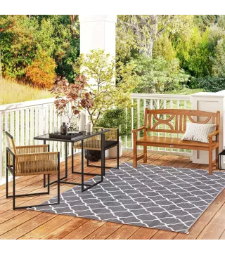 Set de Mesa de Cristal y 2 Sillas de Ratán Sintético con Respaldos Plegables Diseño Anidado con Cojines Natural y Negro