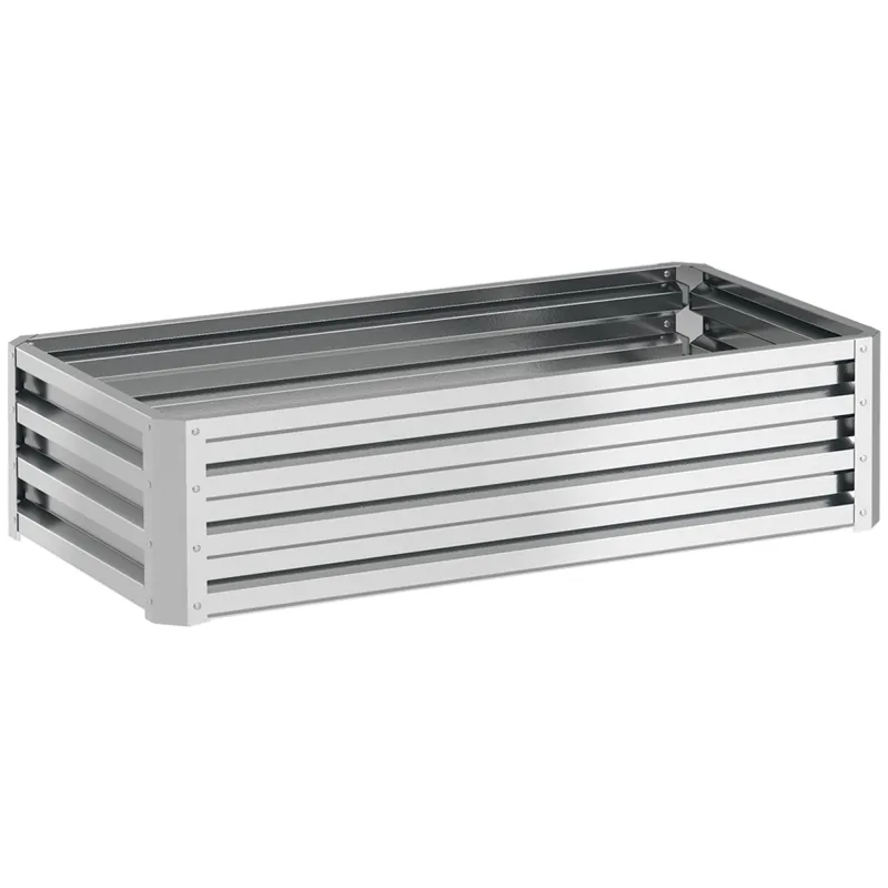 Jardinera Elevada Rectangular de Acero Galvanizado para Cultivar Plantas Flores Hierba 120x60x30,5 cm Plata