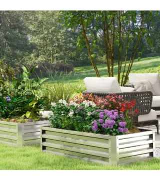 Jardinera Elevada Rectangular de Acero Galvanizado para Cultivar Plantas Flores Hierba 120x60x30,5 cm Plata