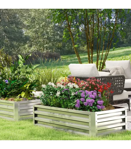 Jardinera Elevada Rectangular de Acero Galvanizado para Cultivar Plantas Flores Hierba 120x60x30,5 cm Plata