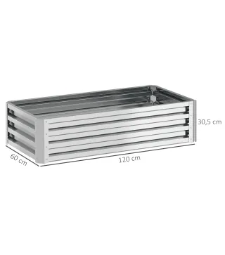 Jardinera Elevada Rectangular de Acero Galvanizado para Cultivar Plantas Flores Hierba 120x60x30,5 cm Plata