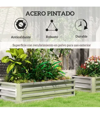Jardinera Elevada Rectangular de Acero Galvanizado para Cultivar Plantas Flores Hierba 120x60x30,5 cm Plata