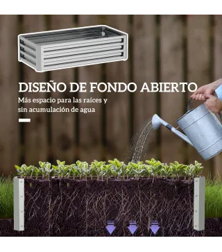 Jardinera Elevada Rectangular de Acero Galvanizado para Cultivar Plantas Flores Hierba 120x60x30,5 cm Plata