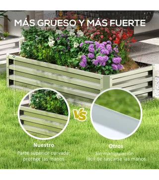 Jardinera Elevada Rectangular de Acero Galvanizado para Cultivar Plantas Flores Hierba 120x60x30,5 cm Plata
