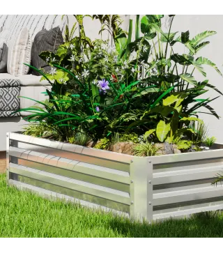 Jardinera Elevada Rectangular de Acero Galvanizado para Cultivar Plantas Flores Hierba 120x60x30,5 cm Plata