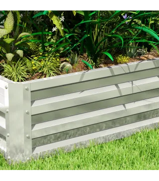 Jardinera Elevada Rectangular de Acero Galvanizado para Cultivar Plantas Flores Hierba 120x60x30,5 cm Plata