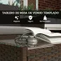 Conjunto Muebles Jardín de Ratán Sintético con Sofá Sillones y Mesa de Vidrio Templado y Cojines Marrón y Gris