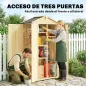 Caseta de Jardín de Madera 93x53x168 cm Armario para Herramientas con 4 Estantes 3 Puertas y Ganchos Madera Natural