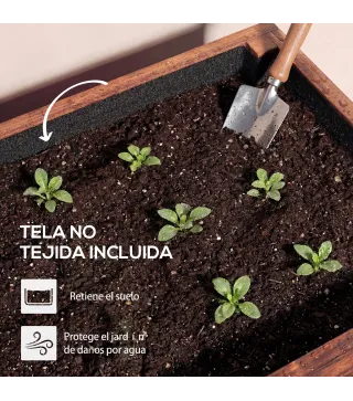 Jardinera Exterior de Madera con Ruedas con Orificio de Drenaje y Tela no Tejida Macetero 60x30x41 cm Marrón Oscuro