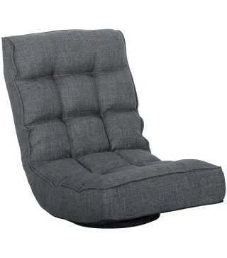Silla de Suelo Plegable Silla de Lectura Giratoria 360° con Respaldo Ajustable en 5 Posiciones 58x107x79 cm Gris