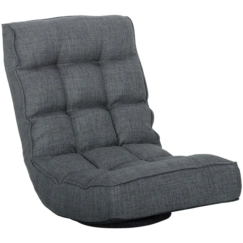 Silla de Suelo Plegable Silla de Lectura Giratoria 360° con Respaldo Ajustable en 5 Posiciones 58x107x79 cm Gris