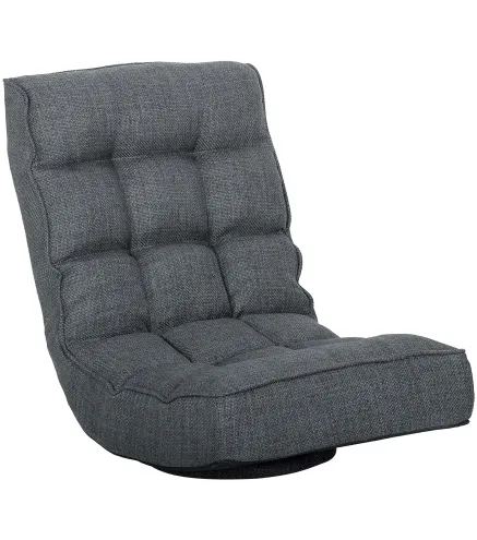 Silla de Suelo Plegable Silla de Lectura Giratoria 360° con Respaldo Ajustable en 5 Posiciones 58x107x79 cm Gris
