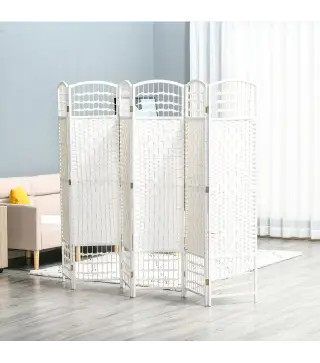 Biombo de 6 Paneles Separador de Ambientes Plegable de Fibra de Papel para Dormitorio Salón 242x170 cm Blanco