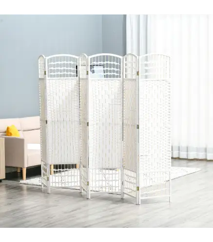 Biombo de 6 Paneles Separador de Ambientes Plegable de Fibra de Papel para Dormitorio Salón 242x170 cm Blanco