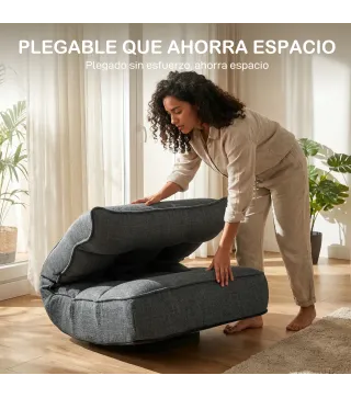 Silla de Suelo Plegable Silla de Lectura Giratoria 360° con Respaldo Ajustable en 5 Posiciones 58x107x79 cm Gris