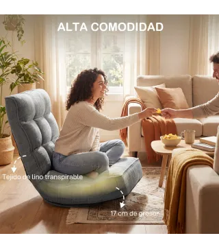 Silla de Suelo Plegable Silla de Lectura Giratoria 360° con Respaldo Ajustable en 5 Posiciones 58x107x79 cm Gris