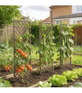 Juego de 3 Enrejados de Jardín de Mimbre Soportes para Plantas Trepadoras con Parte Superior Plana 43x112 cm Natural