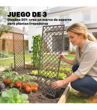 Juego de 3 Enrejados de Jardín de Mimbre Soportes para Plantas Trepadoras con Parte Superior Plana 43x112 cm Natural