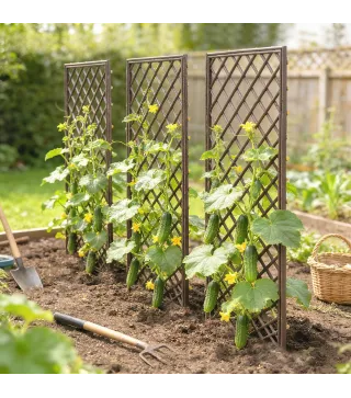 Juego de 3 Enrejados de Jardín de Mimbre Soportes para Plantas Trepadoras con Parte Superior Plana 43x112 cm Natural