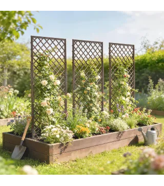 Juego de 3 Enrejados de Jardín de Mimbre Soportes para Plantas Trepadoras con Parte Superior Plana 43x112 cm Natural