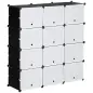 Armario Modular de Plástico Armario Portátil con 12 Cubos Organizador de Zapatos 125x32x125 cm Negro y Blanco