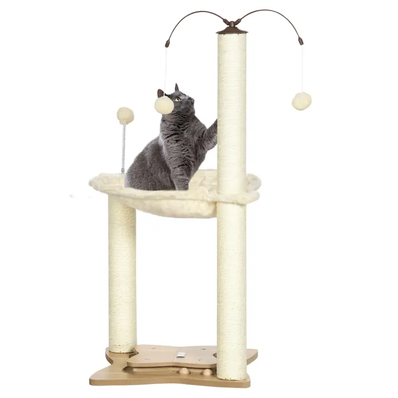 Árbol Rascador para Gatos con Hamaca Postes de Sisal Bolas Colgantes y Múltiples Juegos 53,5x53,5x90 cm Beige