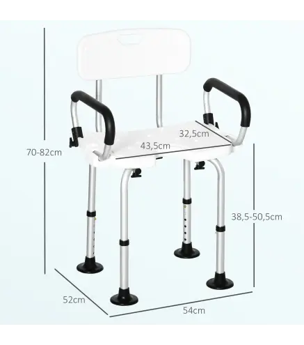 Silla para Ducha Taburete de Ducha Antideslizante con Altura Ajustable y Apoyabrazos Regulable Carga 136 kg