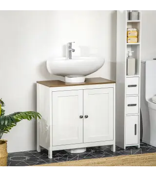 Mueble para Debajo del Lavabo Armario Bajo con 2 Puertas Enmarcadas y Estante Ajustable 60x30x60 cm Blanco
