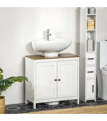 Mueble para Debajo del Lavabo Armario Bajo con 2 Puertas Enmarcadas y Estante Ajustable 60x30x60 cm Blanco